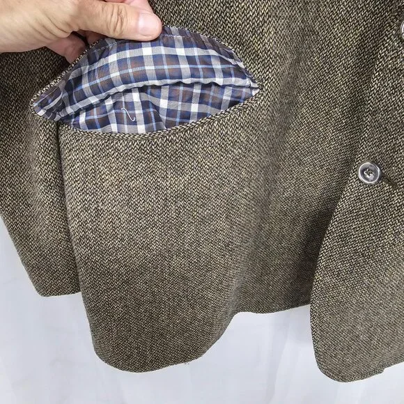 Vintage Jos. A. Bank Green Tweed Blazer Elbow Pads Preppy Classic Office 46L